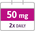 Week 9 and beyond: 50 mg, 2x daily.