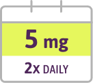 Week 1-4: 5 mg, 2x daily.