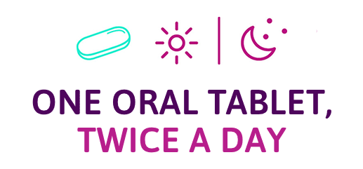 One oral tablet, twice a day, with or without food